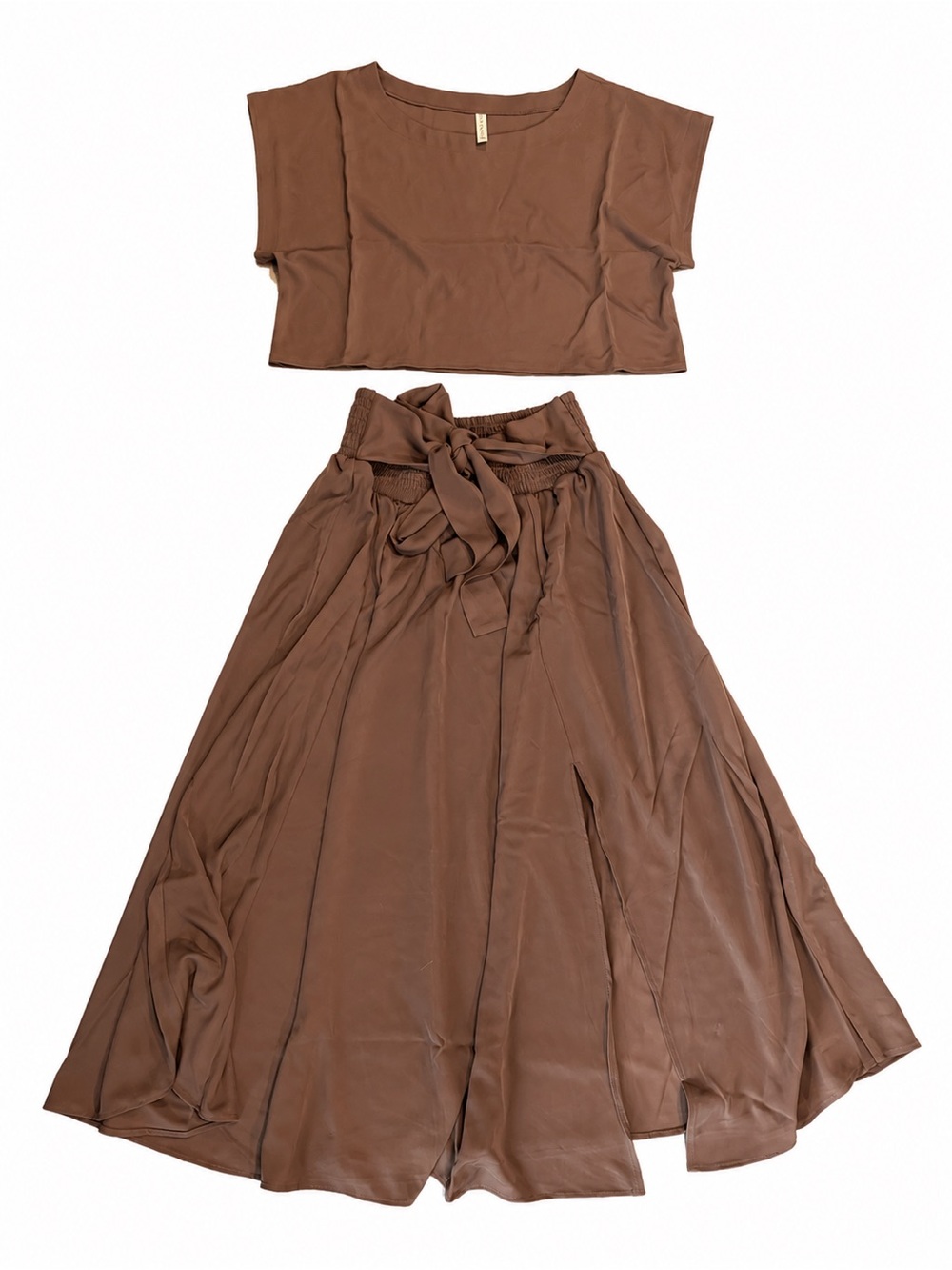 Zenana Mocha Flowy Maxi Skirt & Cropped Top Set Size M NWT | Boho Chic - Picture 6 of 6